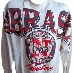 XL Vintage University Nebraska Huskers Sweatshirt AOP Plaid BIG RED Graphics